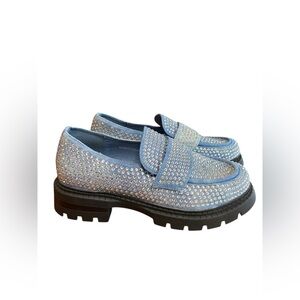 Azalea Wang Rhinestone Loafers Women’s 7 Platform Chunky Denim Bedazzled Y2K 90s